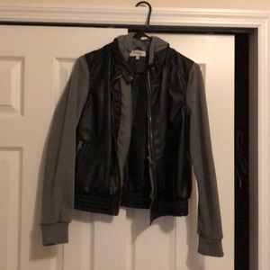 Leather, cotton sleeves jacket